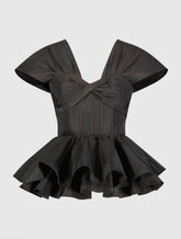 Black Faille Twist Bustier Peplum Top